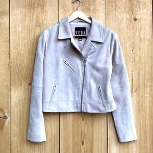Veda Beige Suede Moto Jacket Sz Large